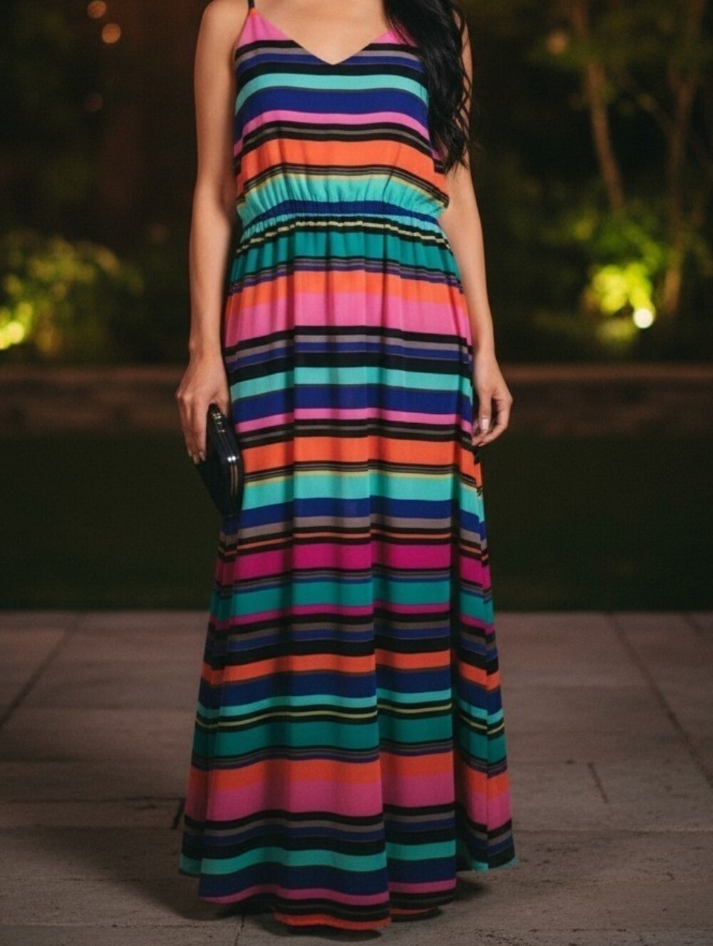 Banana Republic Dark Rainbow Stripped Maxi Dress